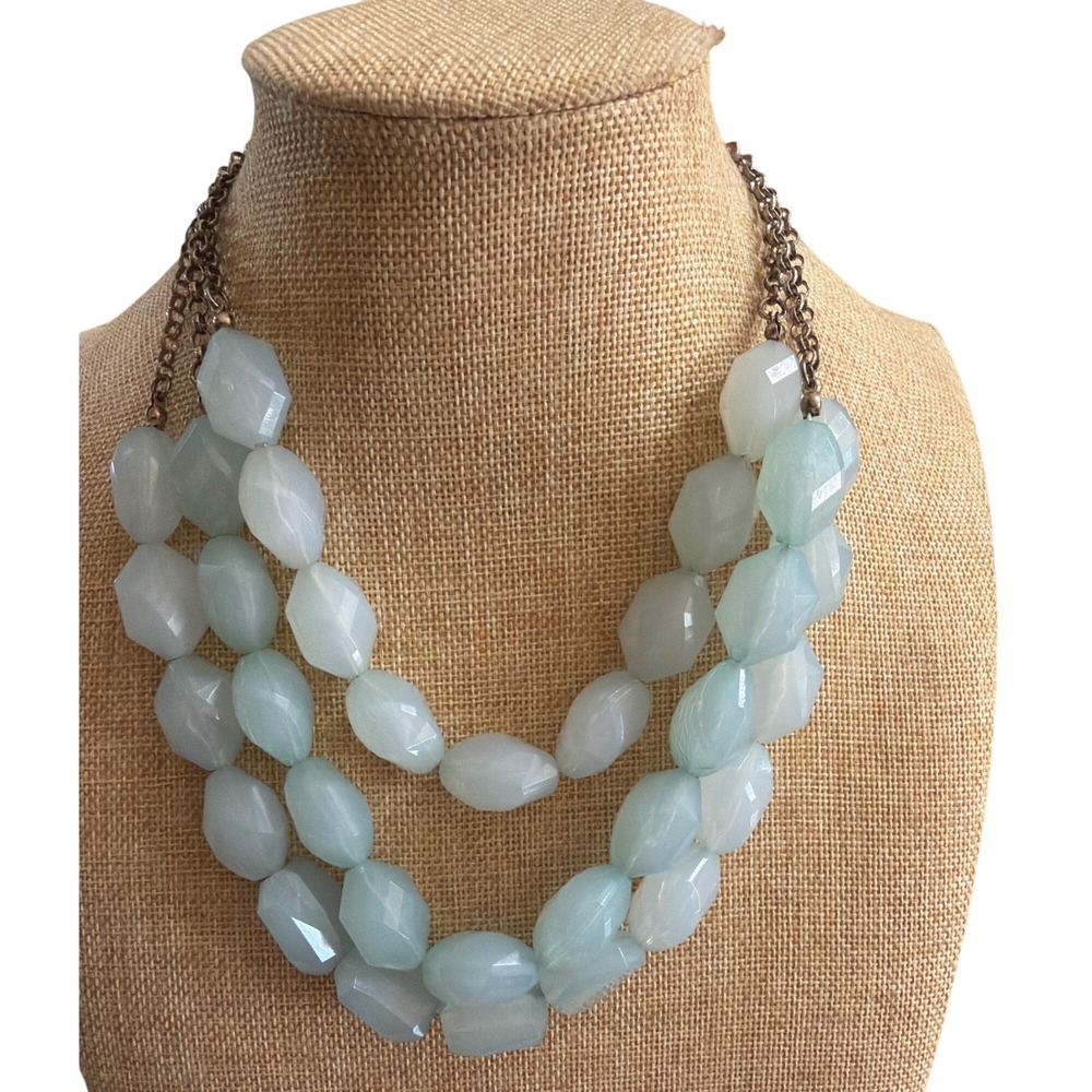 Multistrand Chunky Faceted Bead Statement Necklace Seafoam Blue Bib
